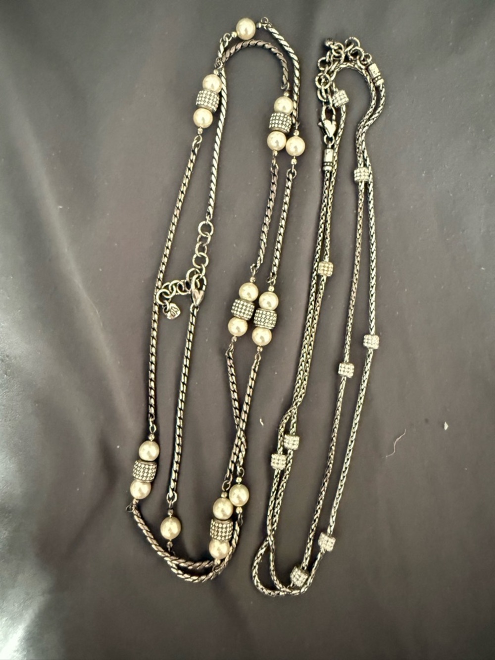 Two Brighton Rhinestone and Pearl Accent Multi-Strand Necklaces